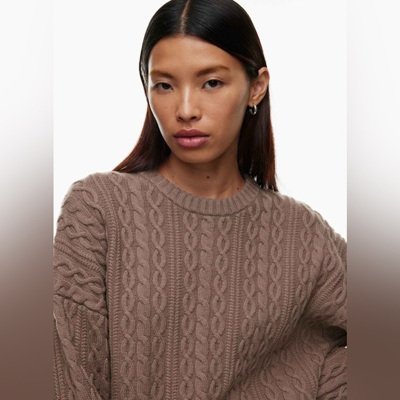 Sunday Best Women's Medium Peggy Sweater Cable Knit Oversized Deep Taupe Neutral - Picture 2 of 16